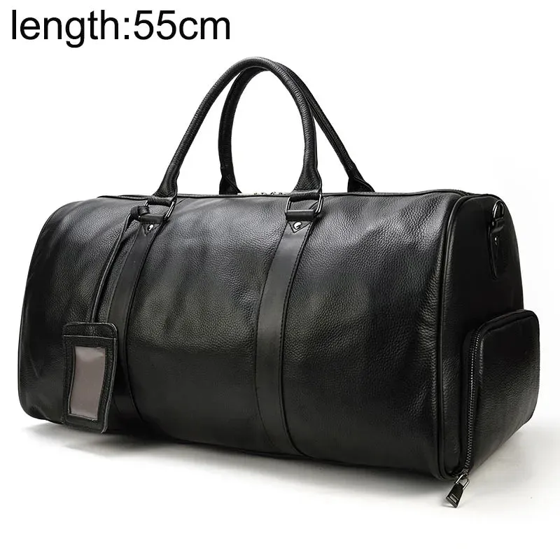 Men's Travel Bag Big Capacity Genuine Leather Travel Duffel With Shoe Pocket Large Luggage Shoulder Bag Waterproof Male Handbag