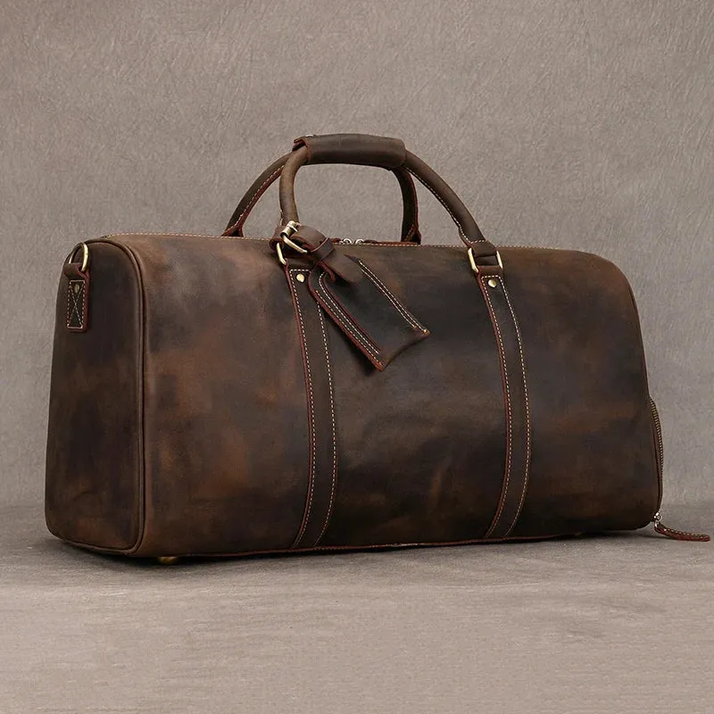 Men's Travel Bag Big Capacity Genuine Leather Travel Duffel With Shoe Pocket Large Luggage Shoulder Bag Waterproof Male Handbag