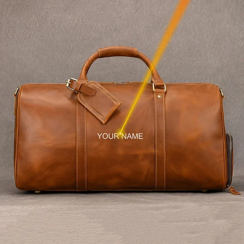 Men's Travel Bag Big Capacity Genuine Leather Travel Duffel With Shoe Pocket Large Luggage Shoulder Bag Waterproof Male Handbag