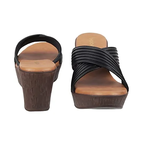 Mochi Women Black Wedge Heel Slip-on UK/6 EU/39 (34-123)