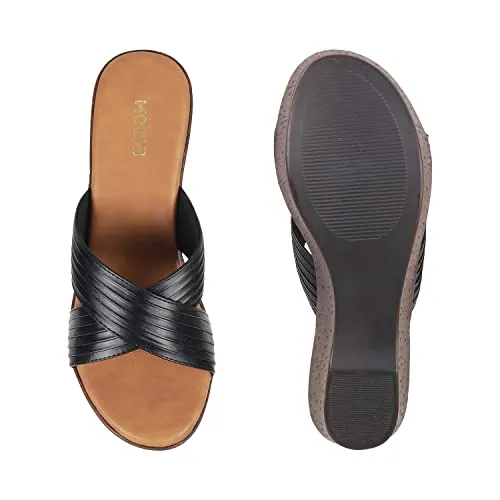 Mochi Women Black Wedge Heel Slip-on UK/6 EU/39 (34-123)