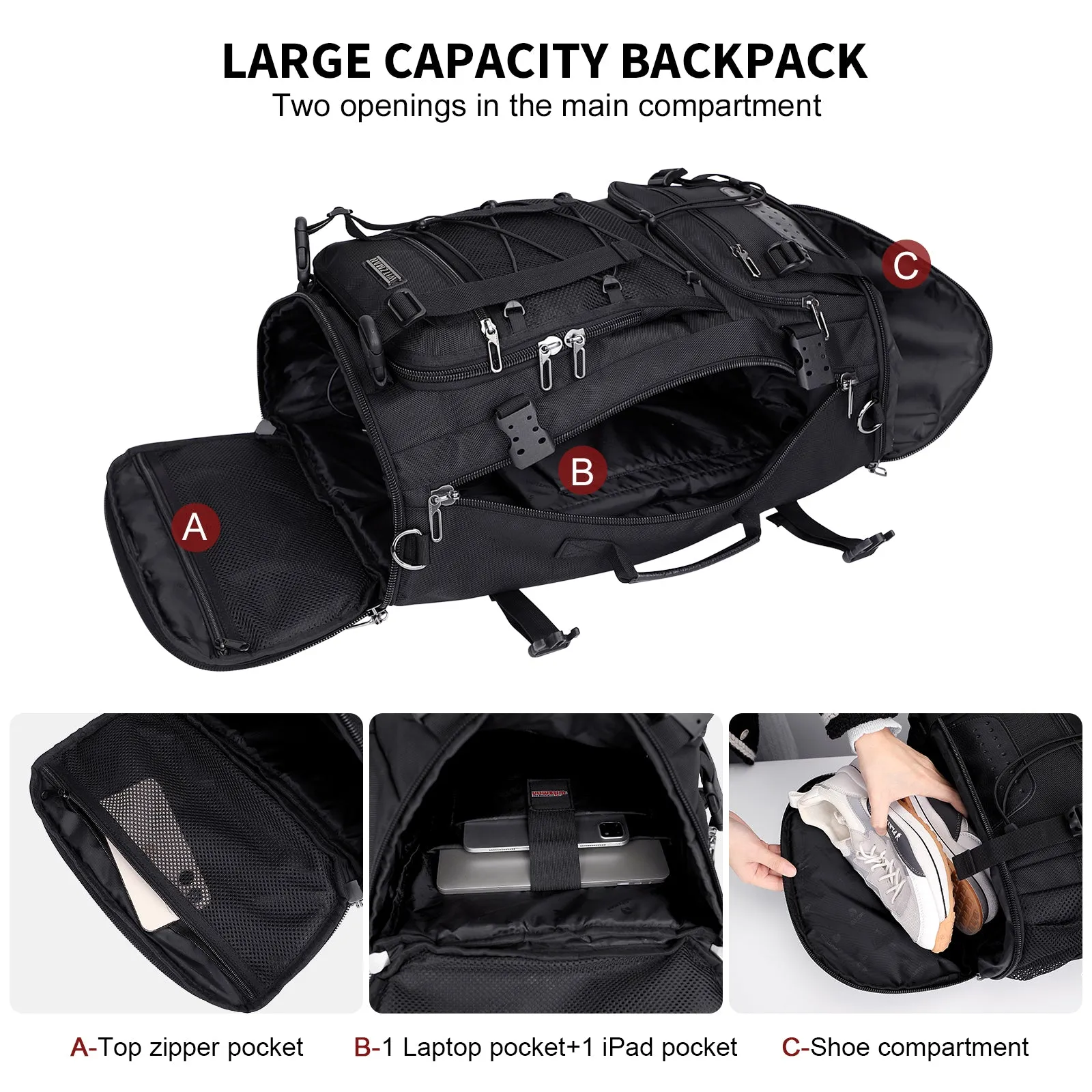 Nylon Backpack for Men Large 3 in 1 Bag
