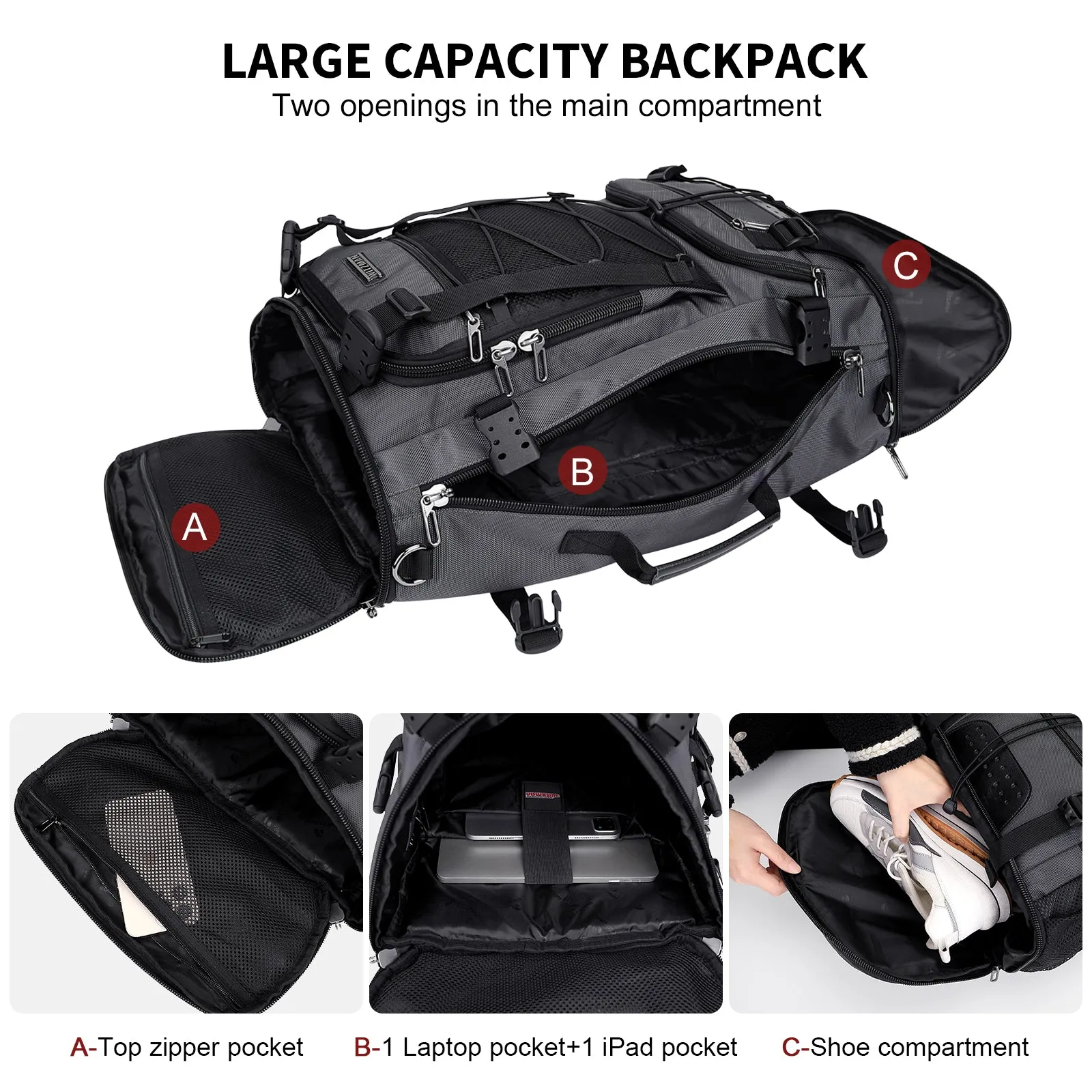 Nylon Backpack for Men Large 3 in 1 Bag