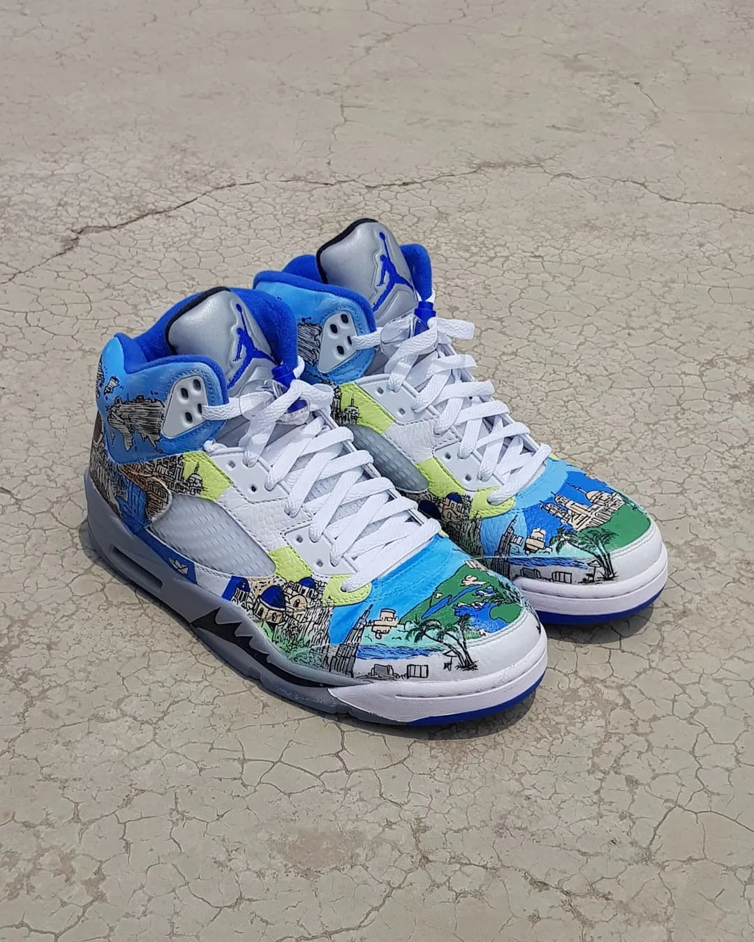 Ocean Europe Map Blue White Yellow Custom Air Jordan 4