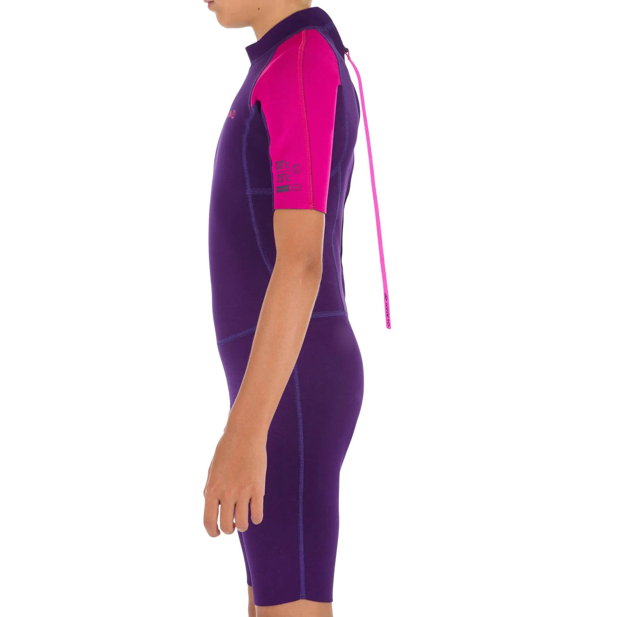 Olaian 100 Surf Shorty kids' Wetsuit 1.5 mm neoprene - Purple Pink