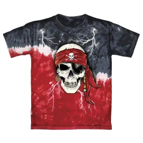 Pirate Skull Glow in The Dark Tie-Dye Youth Tee Shirt (Large 12/14) Red