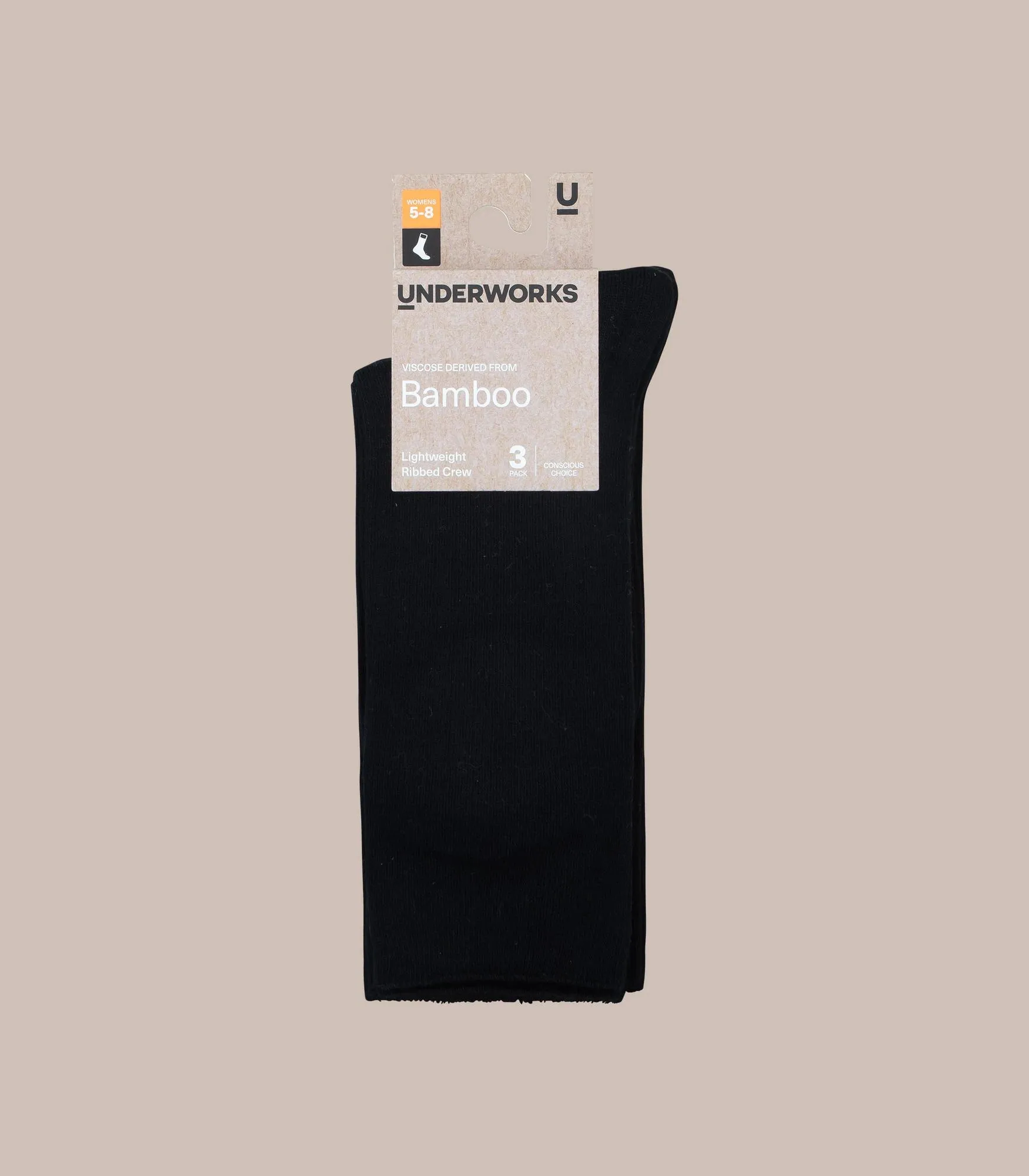 popular  3 Pack Bamboo Light Ribbed Crew Socks - Underworks