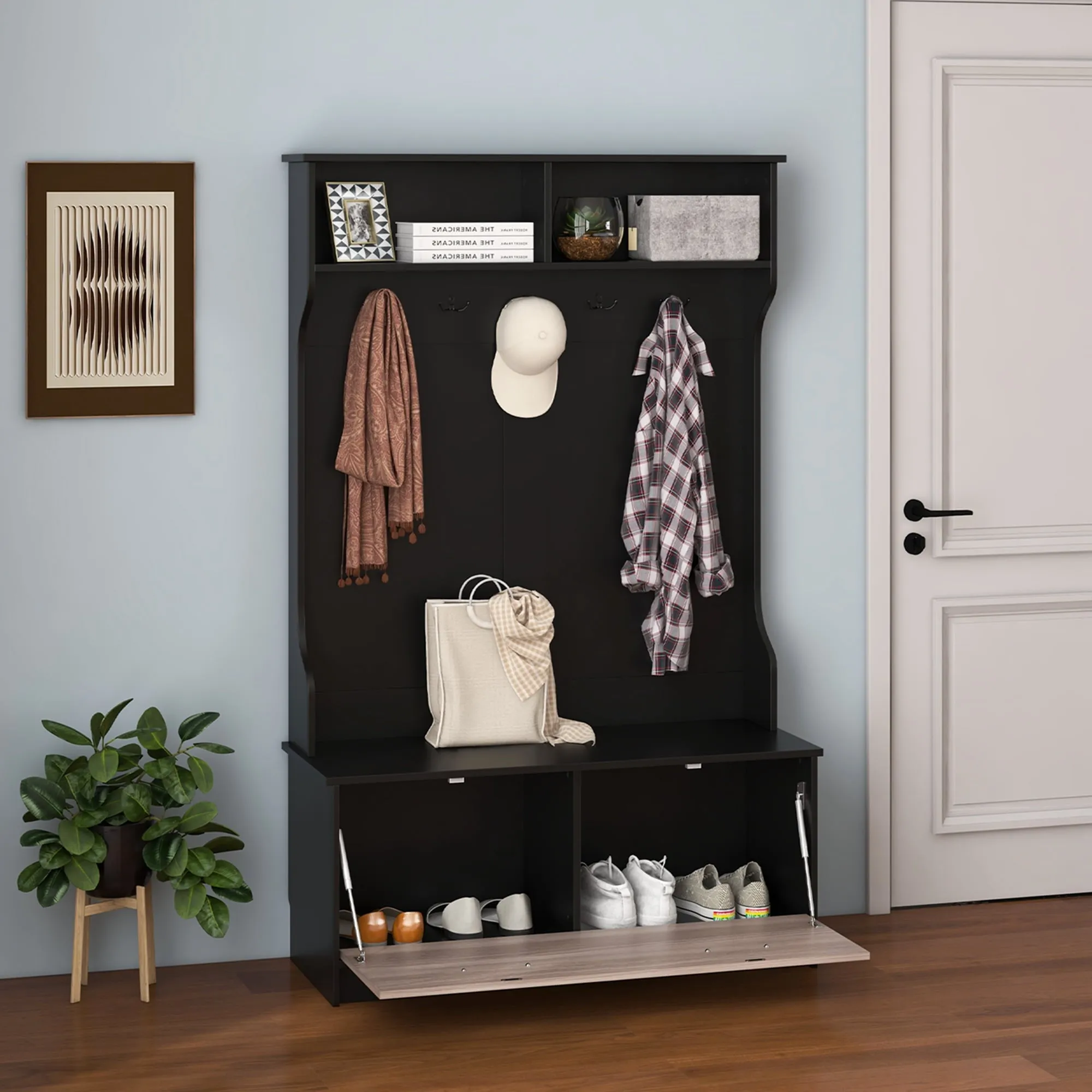 premium Multifunctional Hall Tree with Coat Rack and Storage Bench, White, 63 Inches