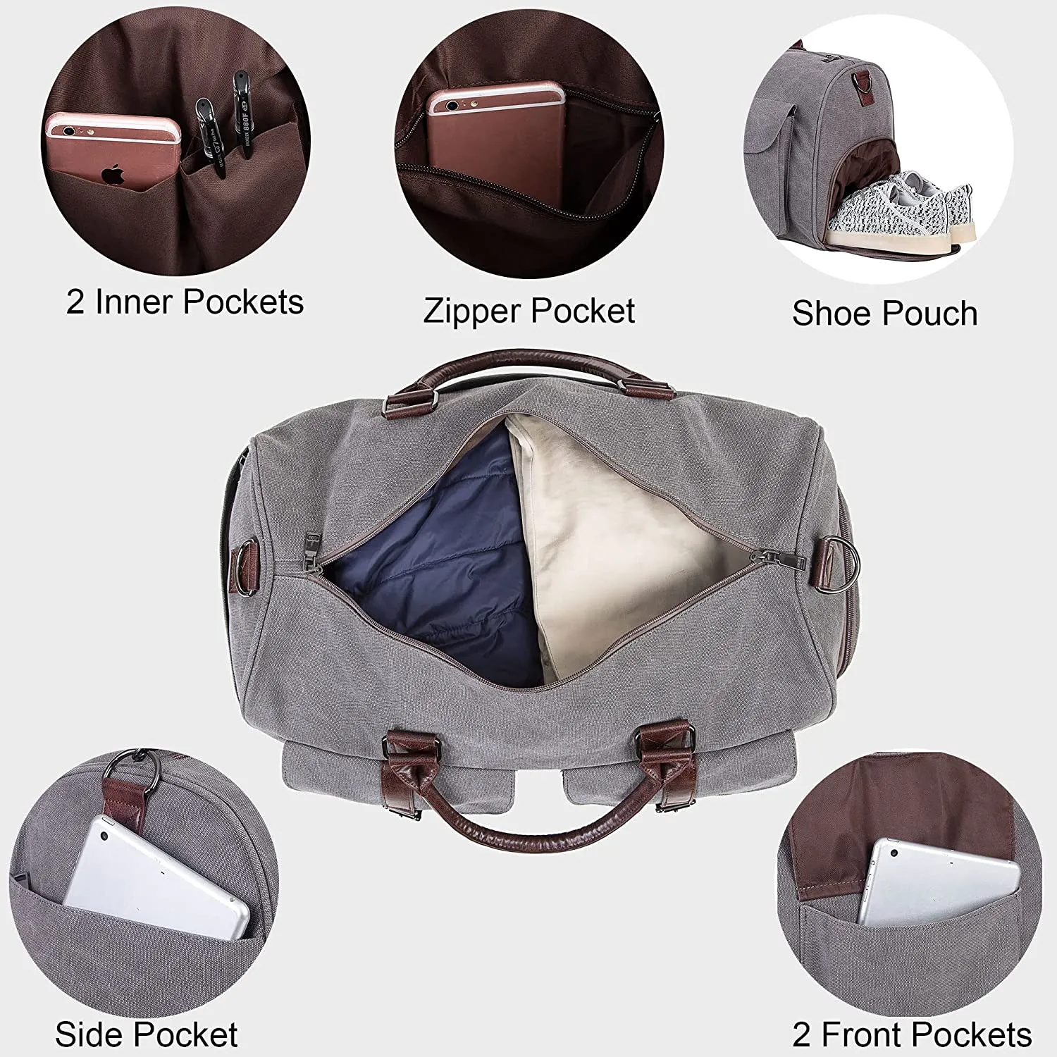 SFFashion™ 22" Canvas Duffel Gym/Travel Bag w/ Shoe Compartment - Gray Weekender Bag