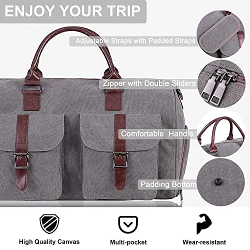 SFFashion™ 22" Canvas Duffel Gym/Travel Bag w/ Shoe Compartment - Gray Weekender Bag