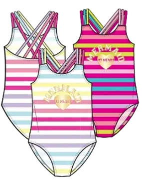 Swimwear Girls Sz 7-16 Striped Mermaid Squad Swimsuit, Size 7-16