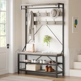 timeless Hall Tree Shoe Bench for Entryway, Coat Rack Storage Bench, 4-in-1 Coat Tree with Bench Storage Shelf and 8 Hooks for Small Spaces, Entryway, Bedroom, Rustic